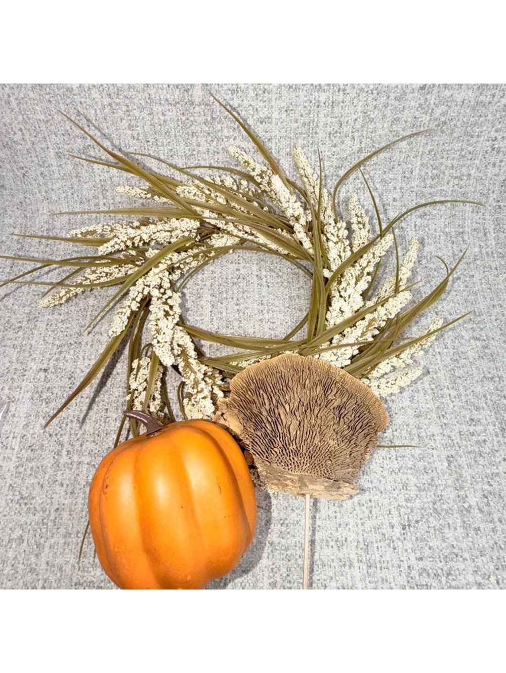 Fall Harvest Wreath Cream Berries Grass Pumpkin Mushroom Autumn Cottage Decor